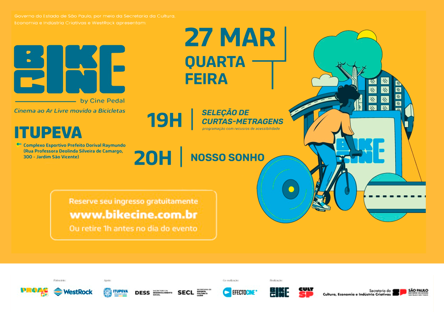 Cinema gratuito movido a pedaladas chega em Itupeva no próximo dia 27. Saiba como participar