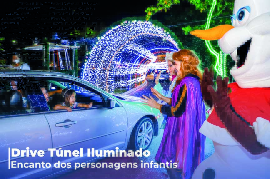 Crianças se encantam com personagens infantis no Drive Túnel Iluminado de Itupeva