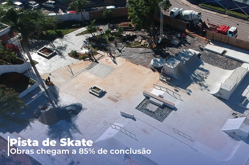 Pista de Skate tem 85% da obra finalizada; etapa de concretagem do piso é entregue