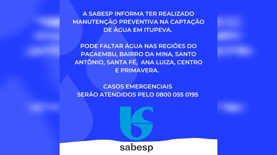 Sabesp executa manutenção preventiva em Itupeva: abastecimento pode ser afetado em alguns bairros