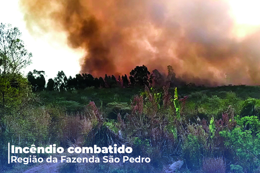 Incêndio de grandes proporções é combatido na região da Fazenda São Pedro