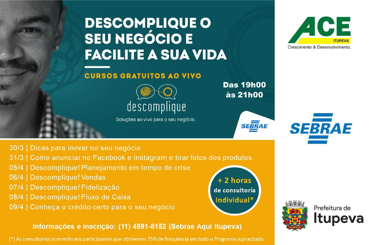 CAPACITAÇÃO - Estão abertas inscrições para curso Descomplique sua Empresa,  em parceria com o Sebrae