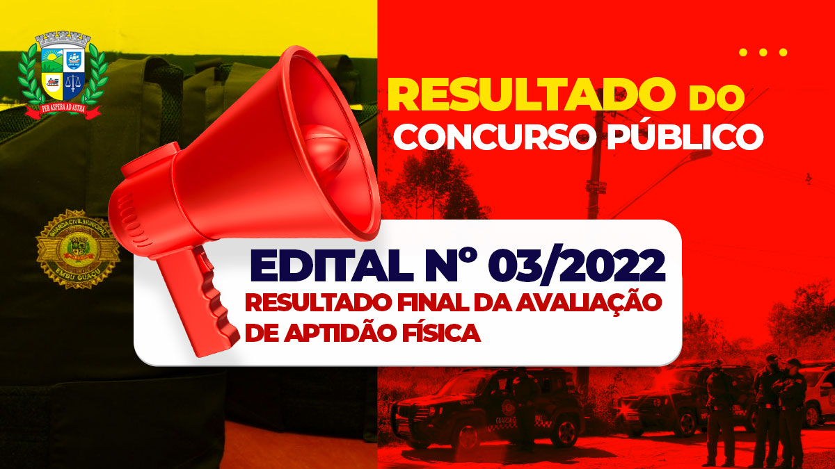 RESULTADO DO CONCURSO PÚBLICO – EDITAL Nº 03/2022 - RESULTADO FINAL DE AVALIAÇÃO DE APTIDÃO FÍSICA