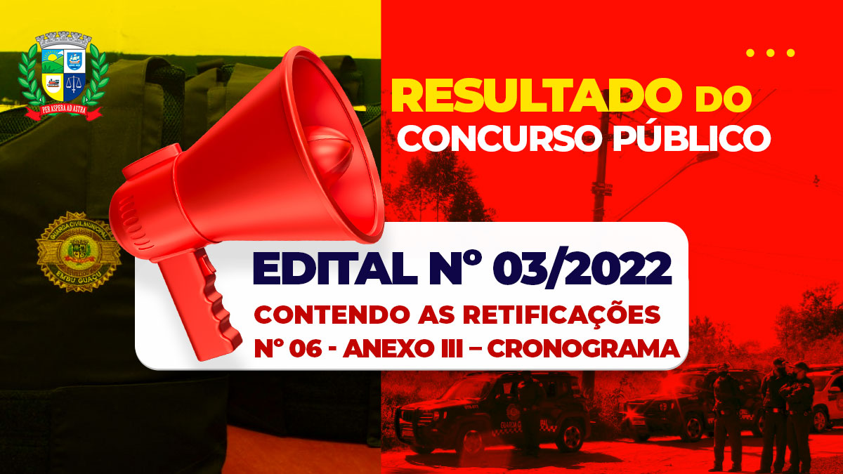 RESULTADO DO CONCURSO PÚBLICO – EDITAL Nº 03/2022 - ANEXO III – CRONOGRAMA
