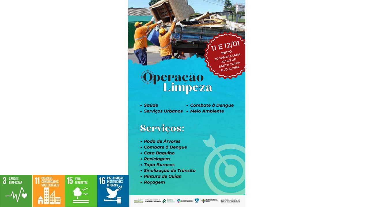 Prefeitura de Pedreira inicia “Operação Limpeza” nos bairros Jardim Santa Clara, Alzira e Altos de Santa Clara