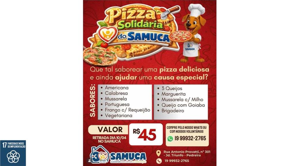 SAMUCA está vendendo adesão para a sua “Pizza Solidária”