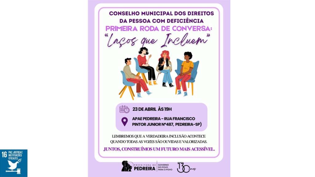 Conselho da Pessoa com Deficiência de Pedreira estará promovendo “Primeira Roda de Conversa”