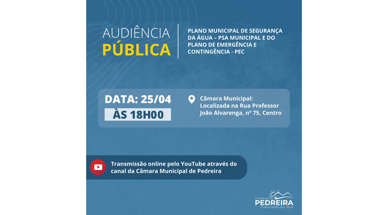 Convite para Audiência Pública do Plano Municipal de Segurança da Água e do Plano de Emergência e Contingência