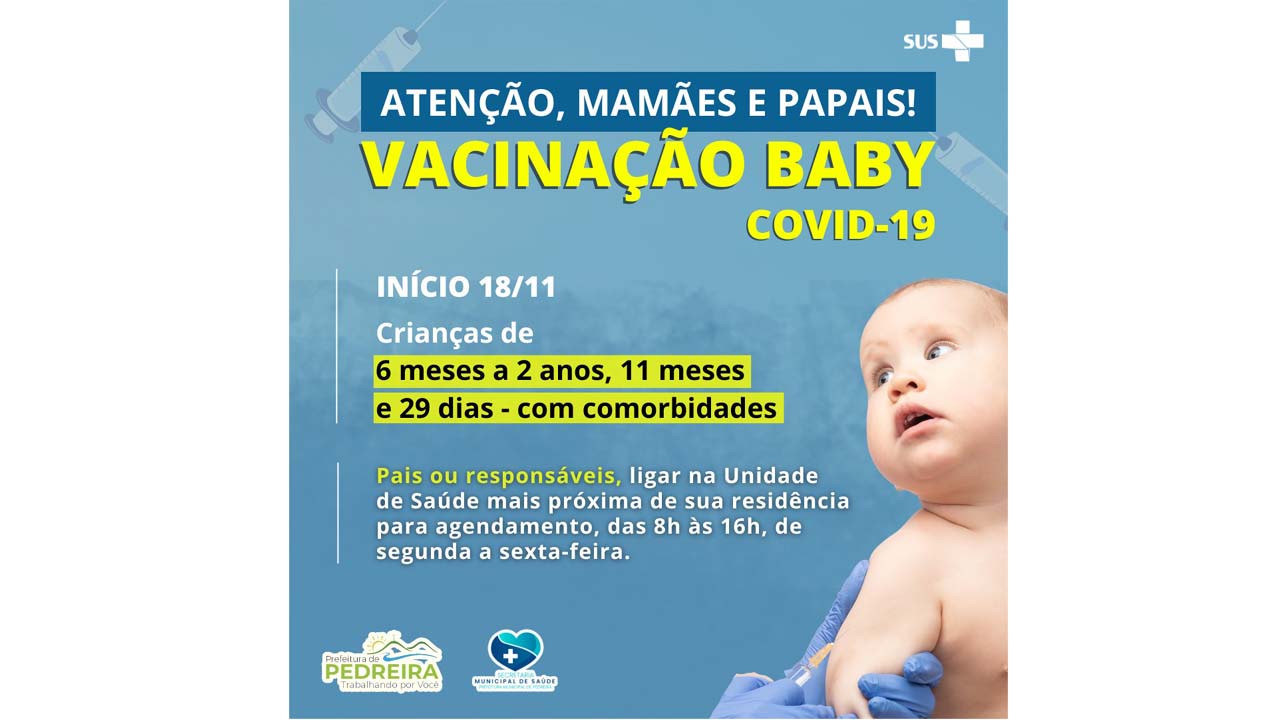 Secretaria de Saúde de Pedreira inicia agendamento para aplicação da vacina Pfizer Baby contra COVID-19