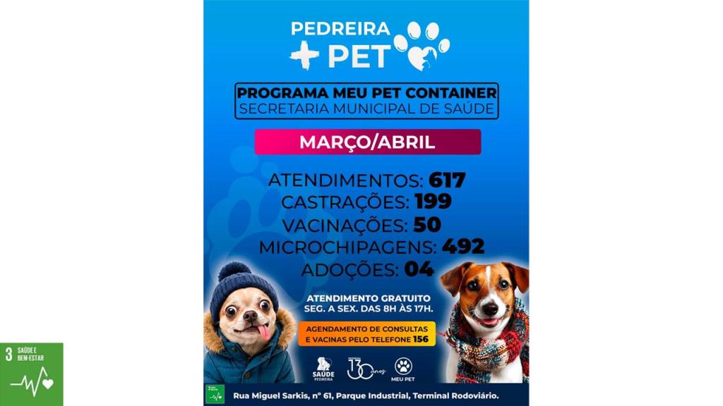 Programa Meu Pet Container divulga balanço dos atendimentos realizados nos meses de março e abril de 2026
