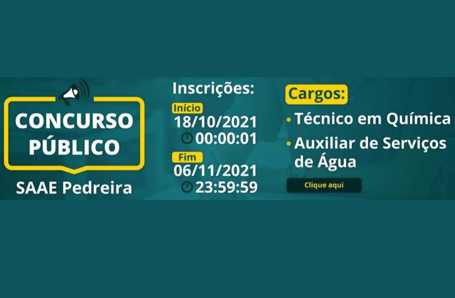 Serviço Autônomo de Água e Esgoto de Pedreira recebe inscrições para Concurso Público