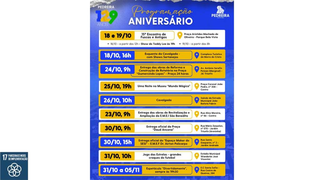 Pedreira comemora 129 anos de Emancipação e Prefeitura Municipal entrega obras a população