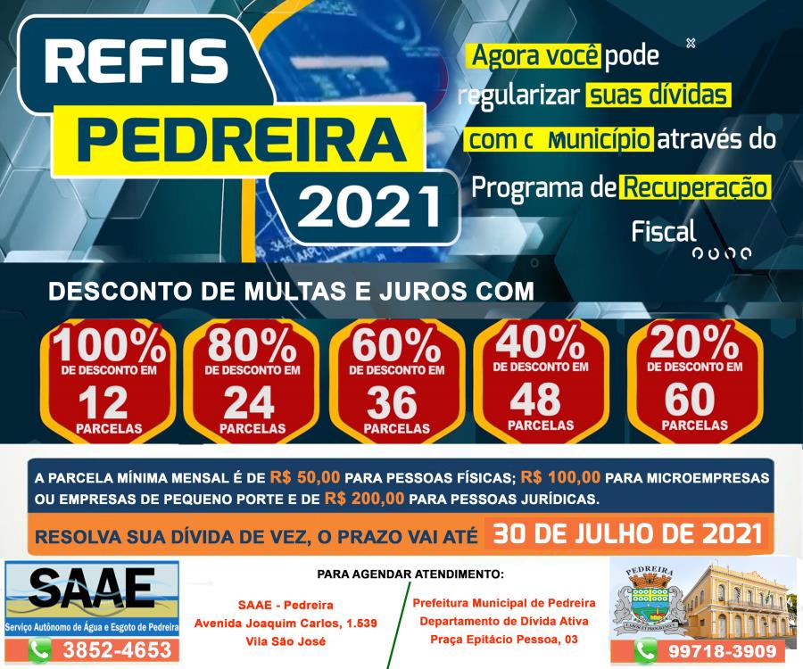 Contribuintes em atraso podem parcelar dívidas com o SAAE e Prefeitura de Pedreira