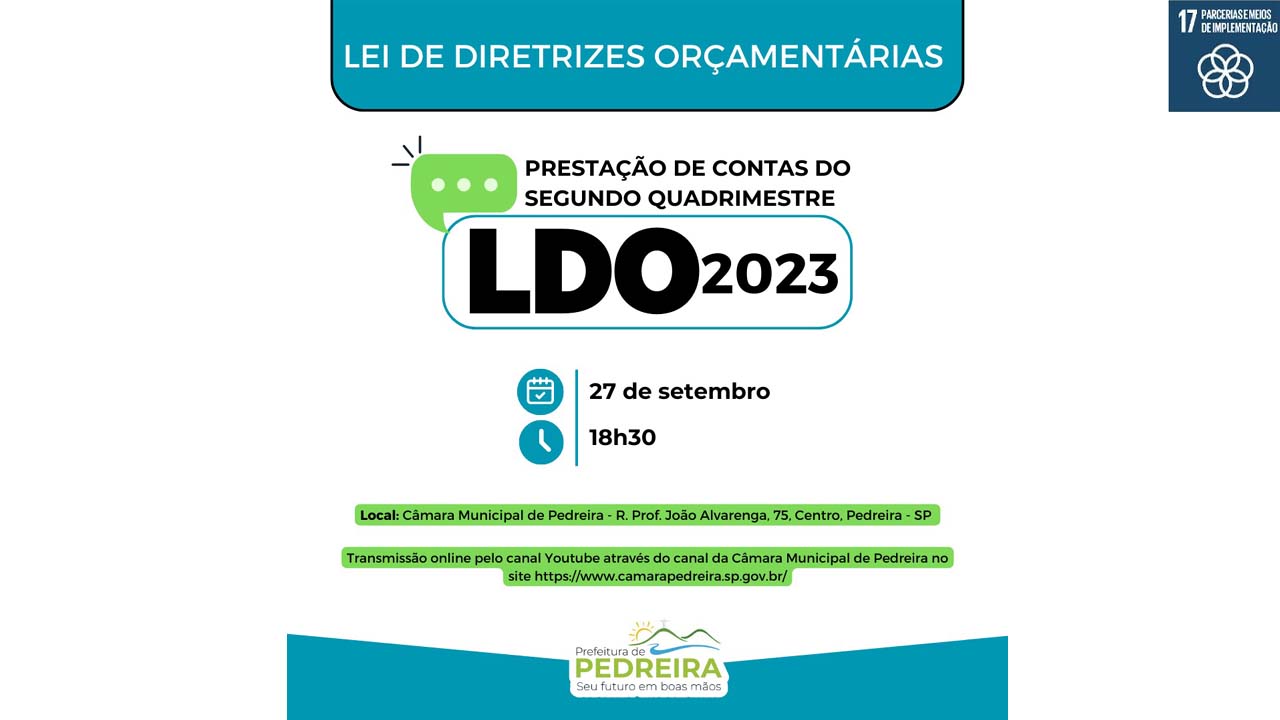 Convite Audiência Pública LDO 2023 - Lei de Diretrizes Orçamentárias, Prestação de Contas do Segundo Quadrimestre