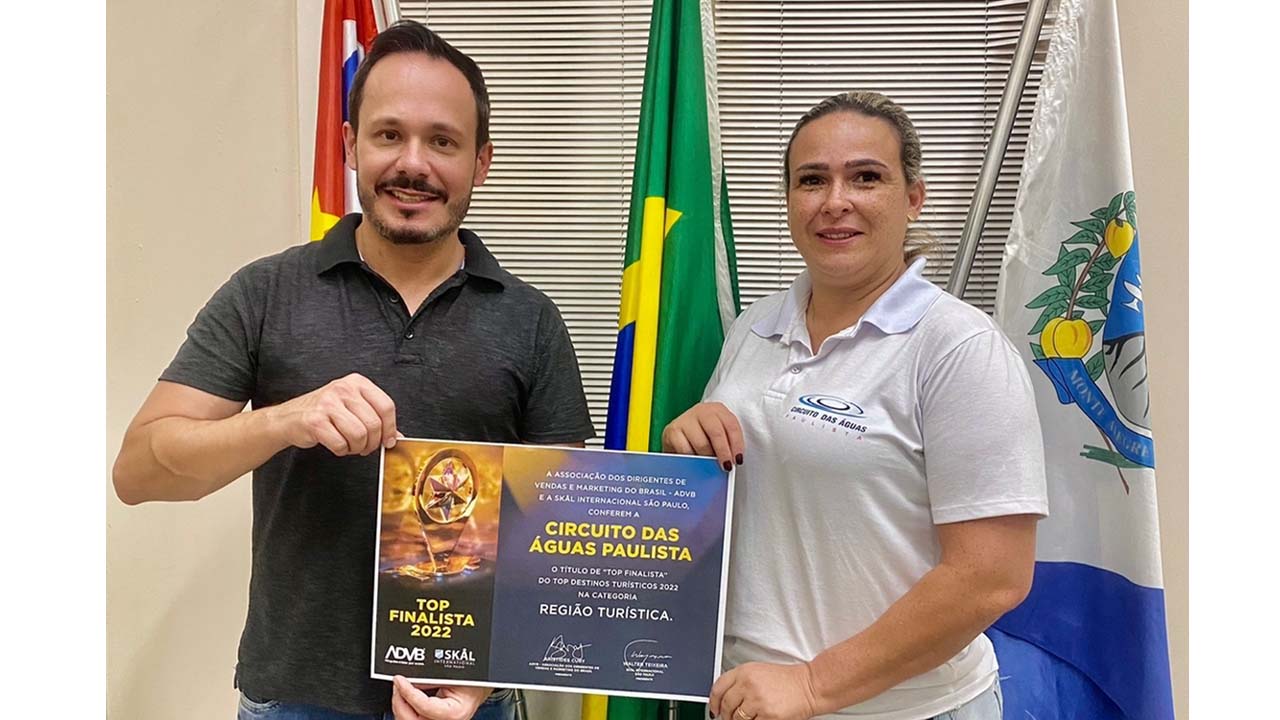 Circuito das Águas Paulista recebe certificado de finalista do prêmio “Top Destinos Turísticos”