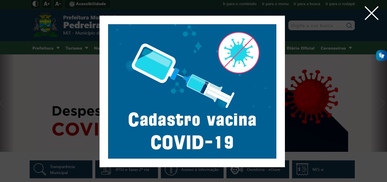 Site da Prefeitura de Pedreira disponibiliza novo aplicativo para Cadastro da Vacina COVID-19
