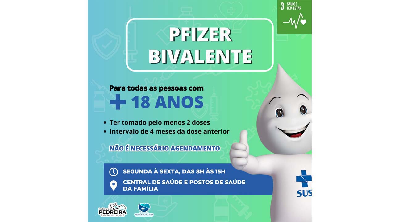 Secretaria de Saúde de Pedreira amplia a Vacinação Bivalente contra a COVID-19 para maiores de 18 anos