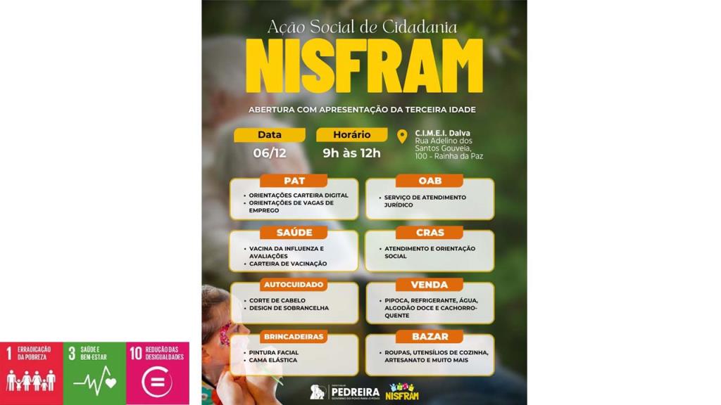 Ação Social de Cidadania “NISFRAM” será realizada no sábado, 06 de dezembro