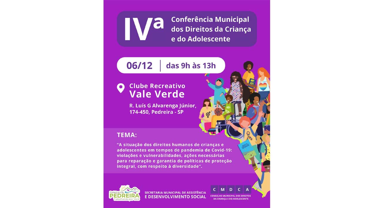 Prefeitura de Pedreira irá promover Conferência Municipal dos Direitos da Criança e do Adolescente