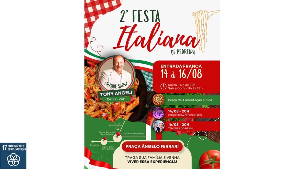 2ª Festa Italiana de Pedreira estará acontecendo na Praça Ângelo Ferrari com muitas atrações