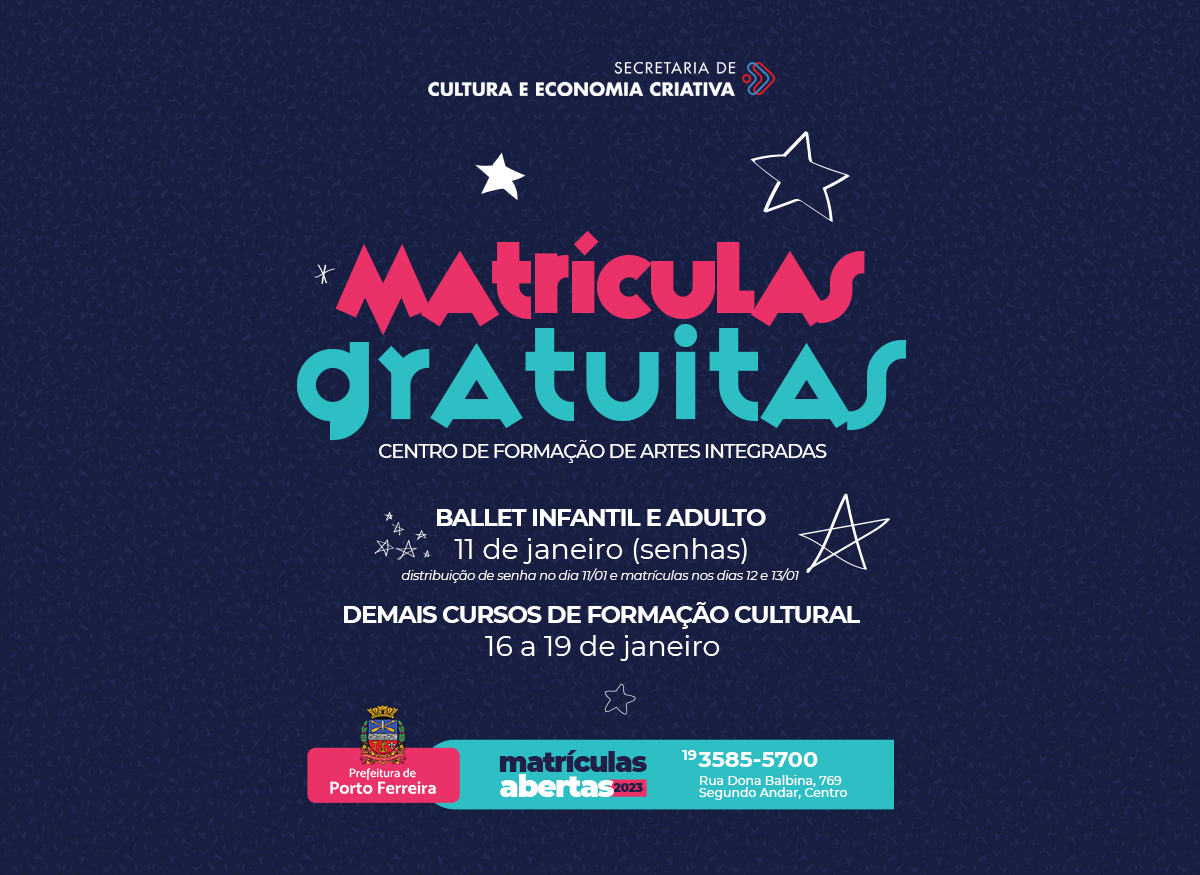 Cultura abre vagas em cursos do Centro de Formação de Artes Integradas para o ano de 2023
