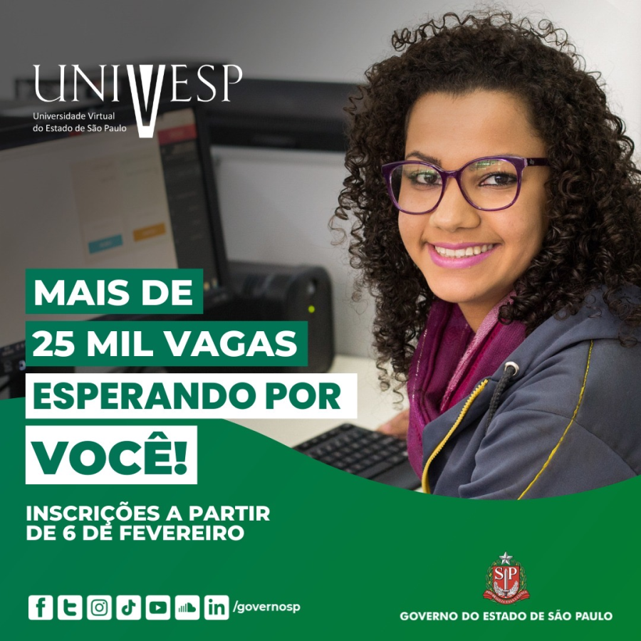 Universidade Virtual do Estado de São Paulo (Univesp) abre inscrições para processo seletivo no dia 6 de fevereiro
