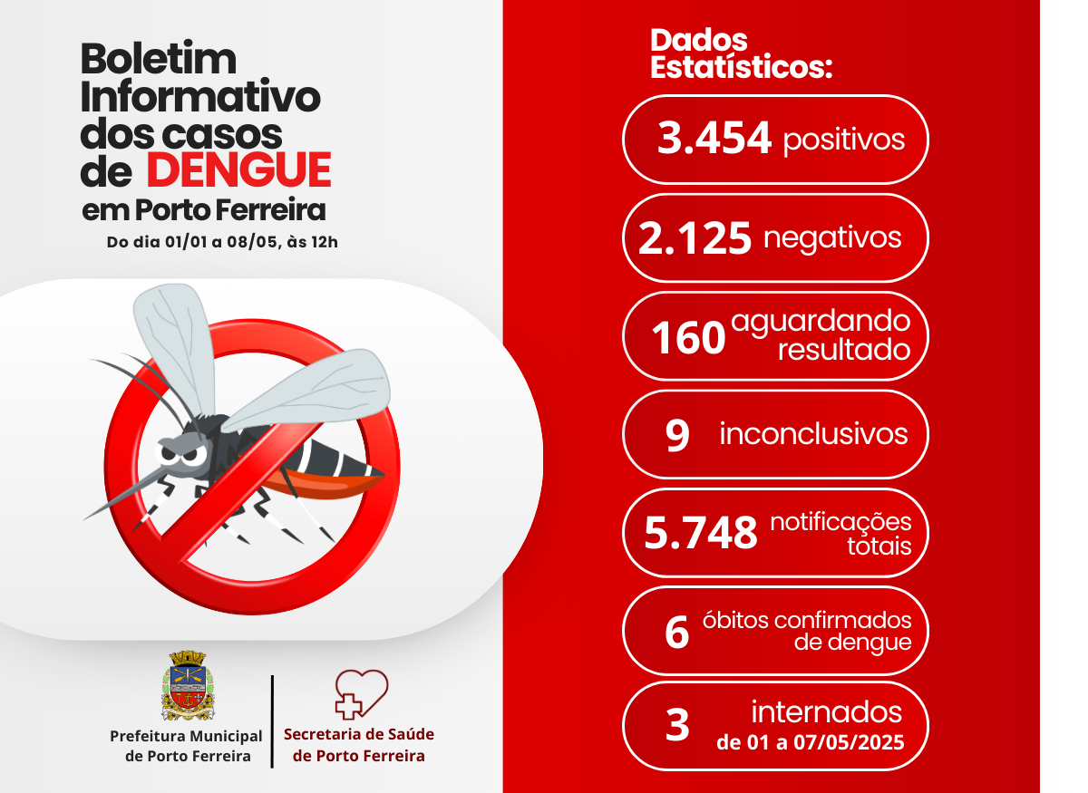 Casos de dengue voltam a crescer em Porto Ferreira, com 133 confirmados na última semana