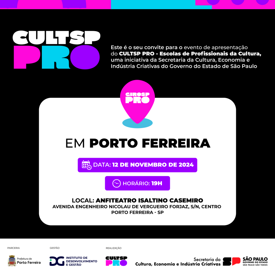 CULTSP PRO chega a Porto Ferreira com oportunidades de qualificação para profissionais da cultura