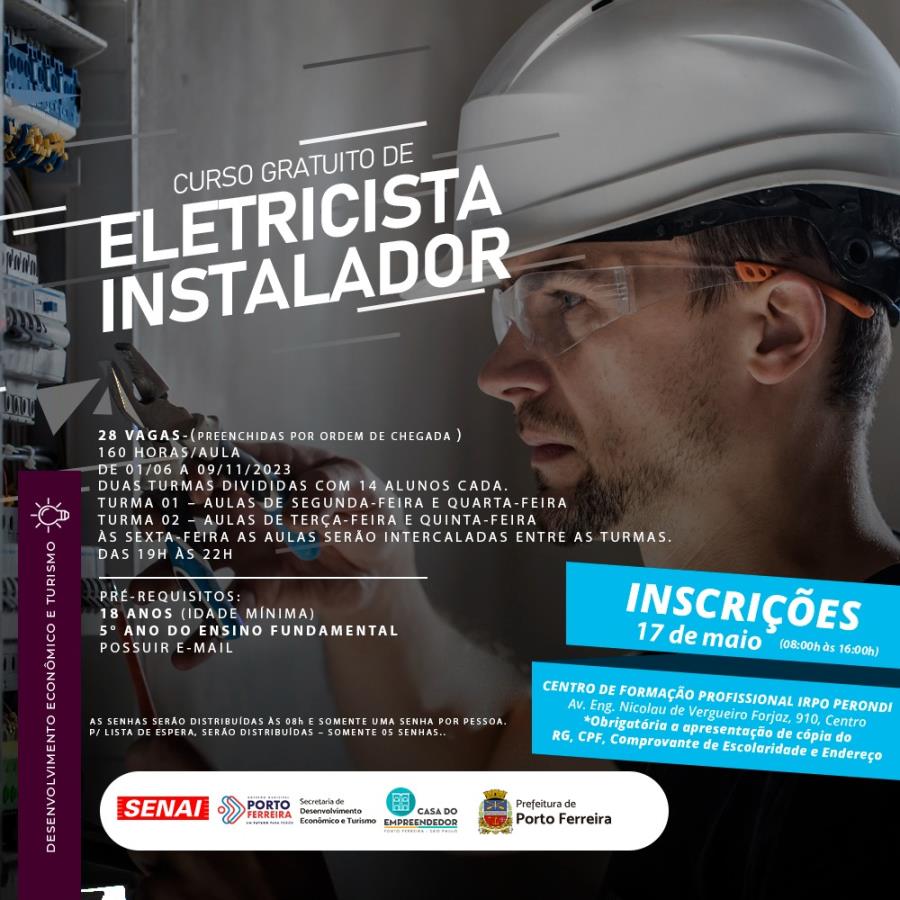 Prefeitura e Senai abrem inscrição na quarta (17.05) para o Curso de Eletricista Instalador