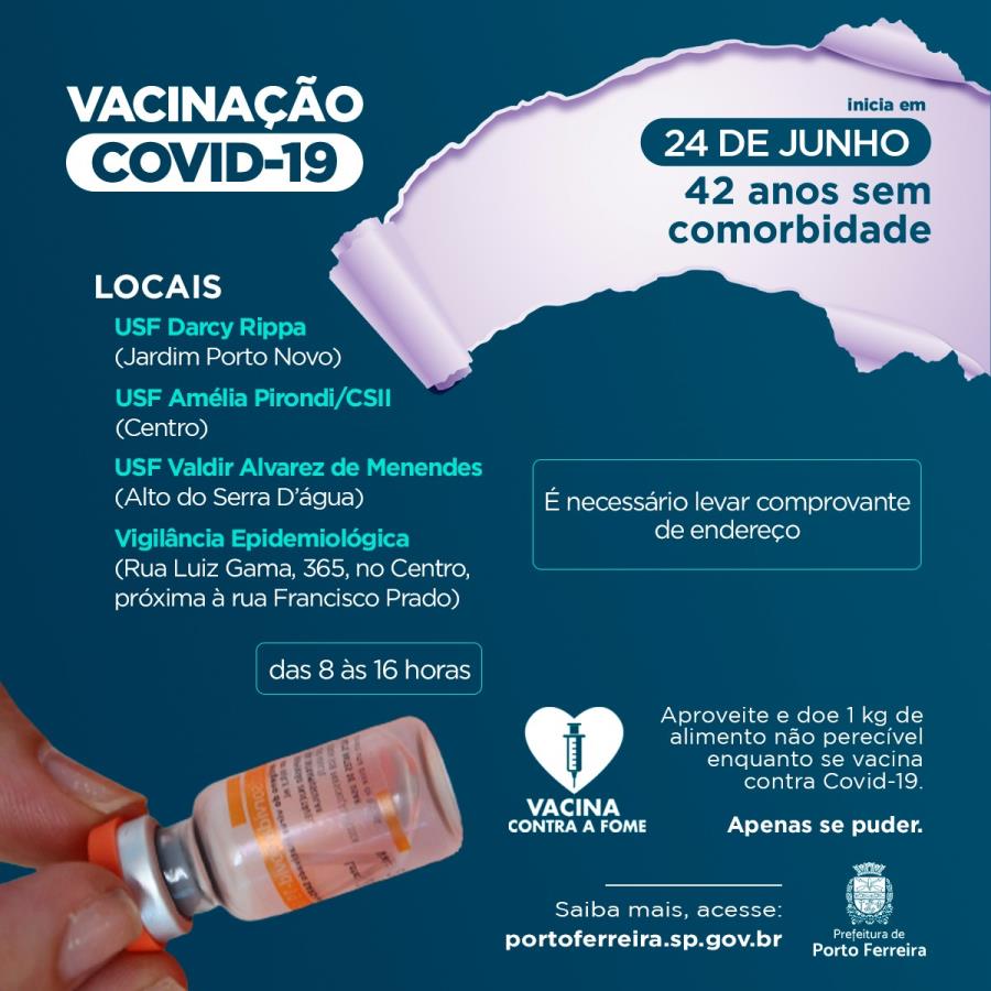 Covid-19: vacinação para público de 42 anos sem comorbidade começa nesta quinta-feira