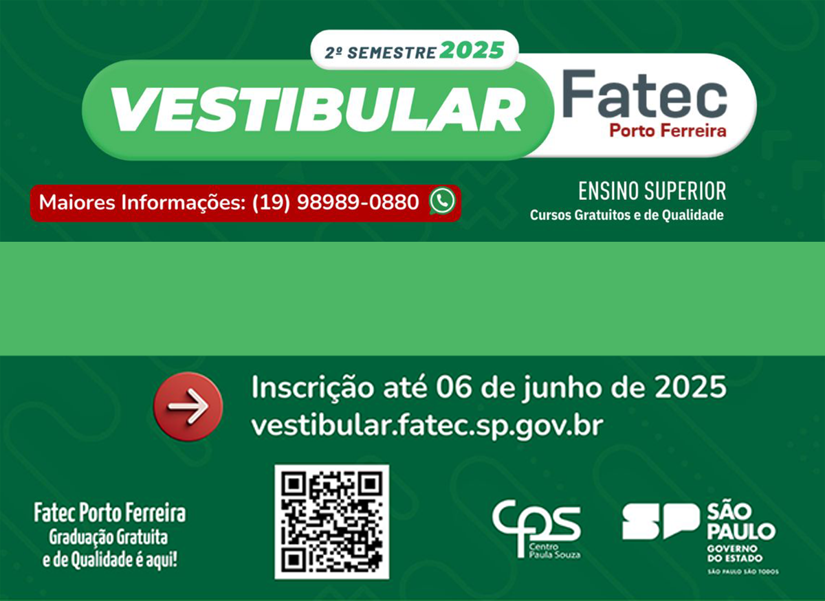 Fatec de Porto Ferreira tem inscrição para vestibular de cursos gratuitos até o dia 6 de junho