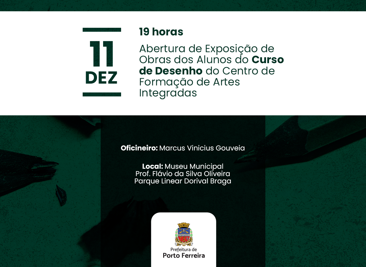 Museu Municipal recebe exposição de arte dos alunos do Curso de Desenho a partir de 11 de dezembro