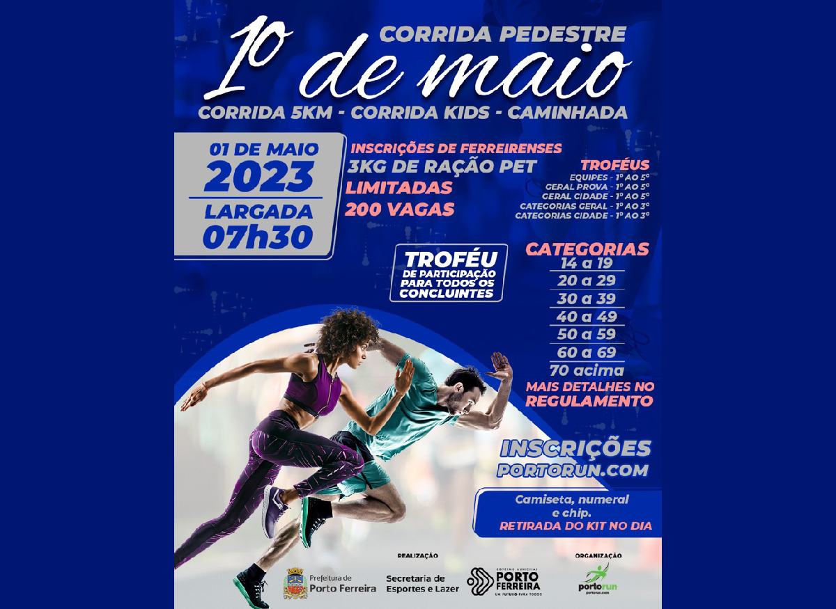 Corrida 1º de Maio: participantes da cidade devem retirar kits no sábado, mediante entrega de ração