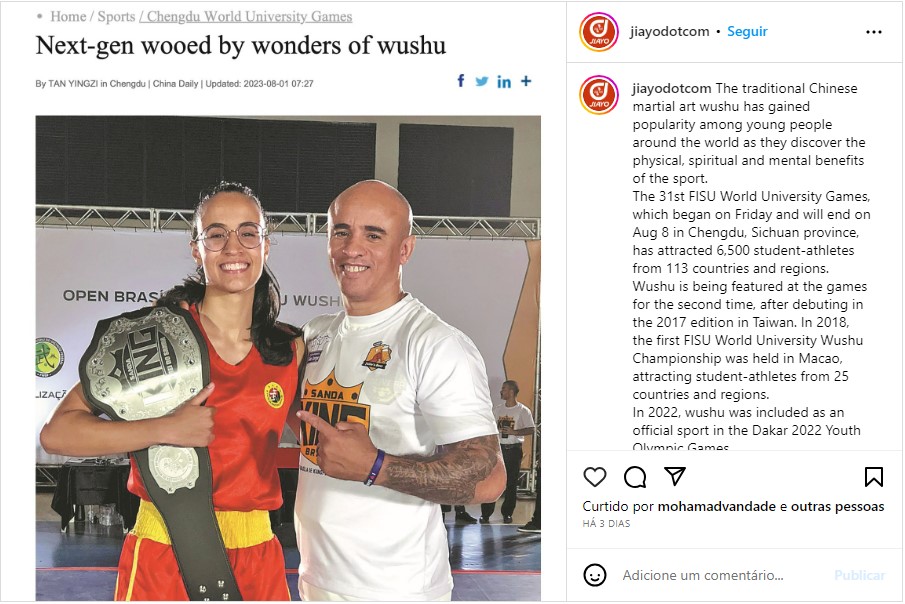 Jogos Mundiais Universitários: Beatriz Silva perde para campeã mundial e é destaque na mídia chinesa