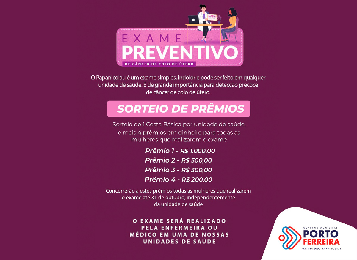 Secretaria de Saúde vai sortear prêmios em dinheiro e cestas básicas na Campanha de Papanicolau