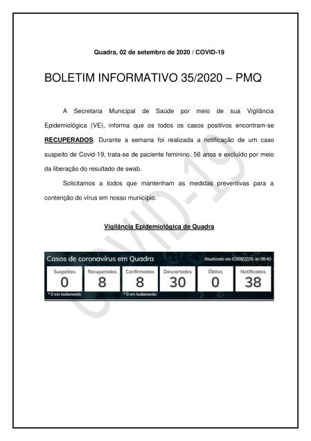 BOLETIM 35/2020 - PREFEITURA DE QUADRA