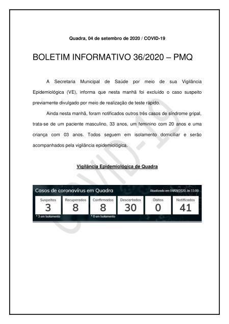 BOLETIM 36/2020 - PREFEITURA DE QUADRA