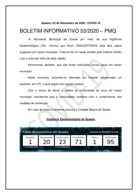 BOLETIM 53/2020 - PREFEITURA DE QUADRA