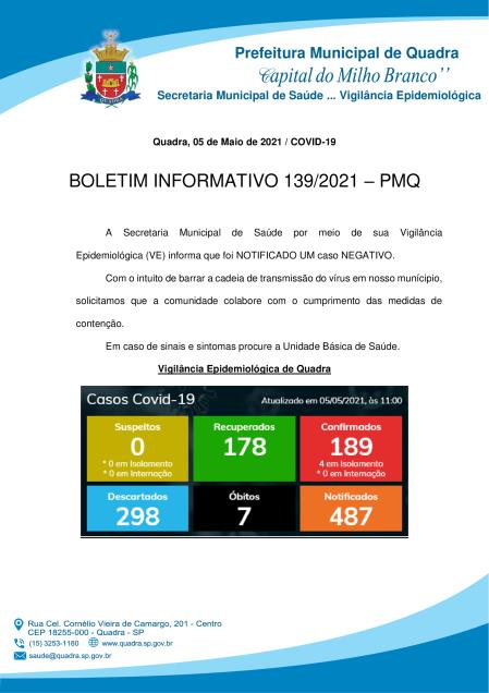 BOLETIM 139/21 - PREFEITURA DE QUADRA