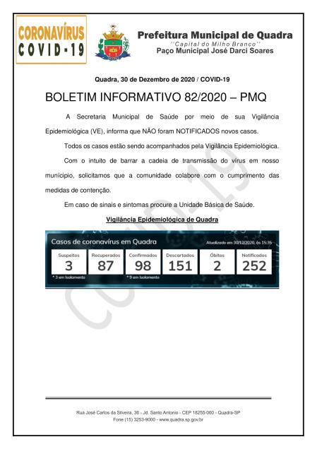 BOLETIM 82/2020 - PREFEITURA DE QUADRA