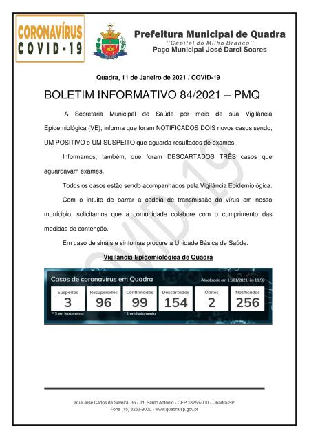 BOLETIM 84/2021 - PREFEITURA DE QUADRA