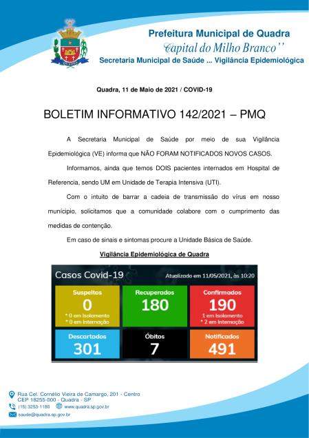 BOLETIM 142/21 - PREFEITURA DE QUADRA