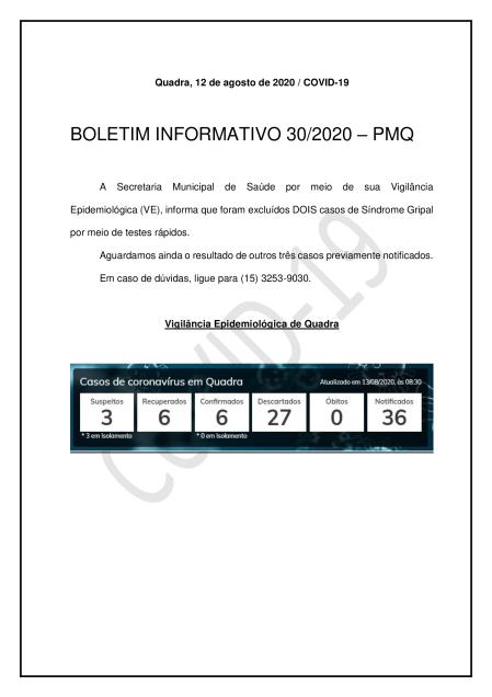 BOLETIM 30/2020 - PREFEITURA DE QUADRA