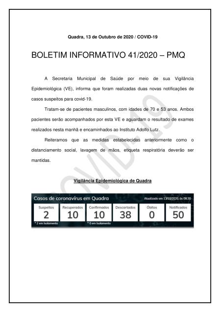 BOLETIM 41/2020 - PREFEITURA DE QUADRA