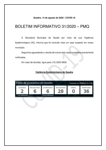 BOLETIM 31/2020 - PREFEITURA DE QUADRA