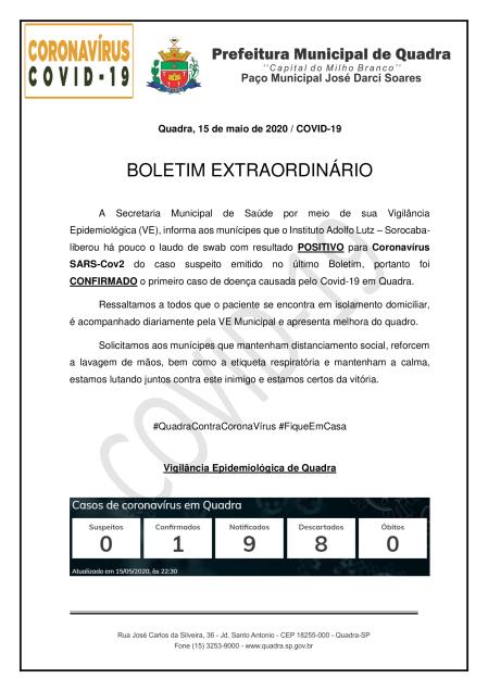 BOLETIM EXTRAORDINÁRIO - PMQ CONTRA O CORONAVÍRUS