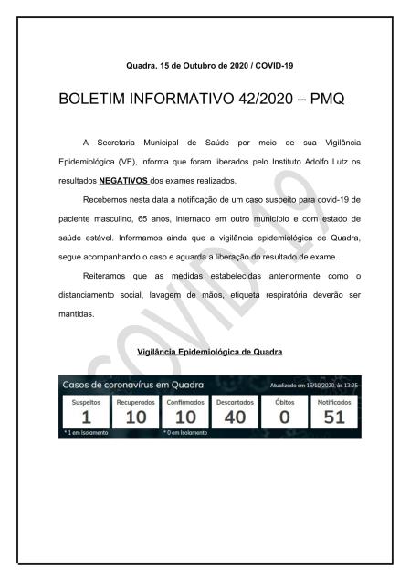 BOLETIM 42/2020 - PREFEITURA DE QUADRA