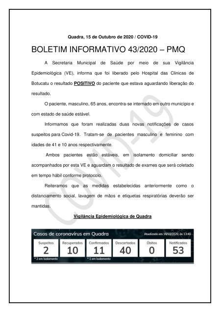BOLETIM 43/2020 - PREFEITURA DE QUADRA