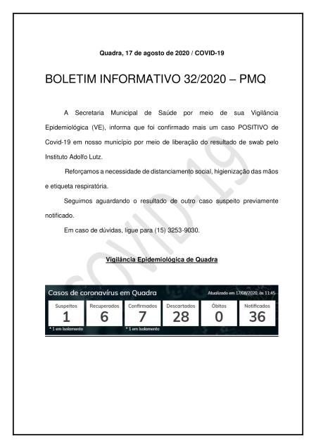 BOLETIM 32/2020 - PREFEITURA DE QUADRA