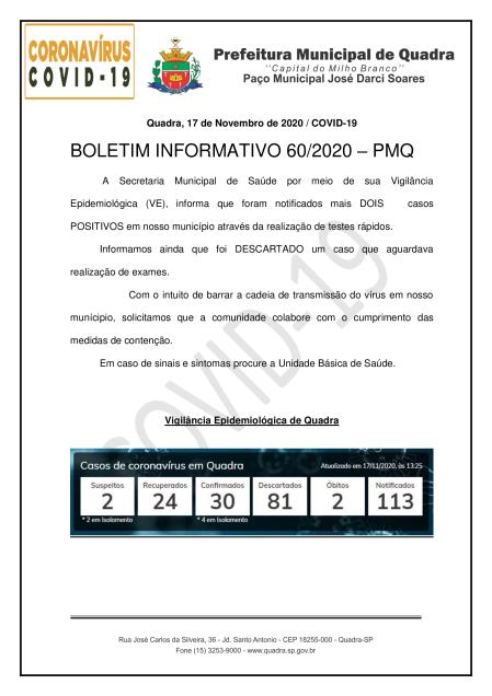BOLETIM 60/2020 - PREFEITURA DE QUADRA